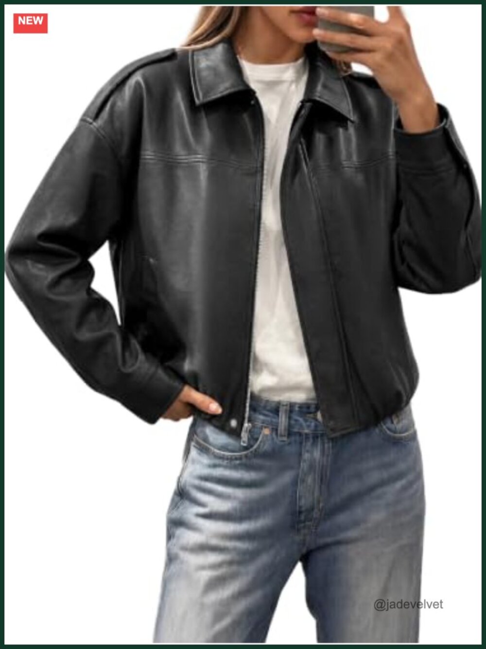 Womens Cropped Faux Leather Jacket Oversized Bomber Zip Up Coat